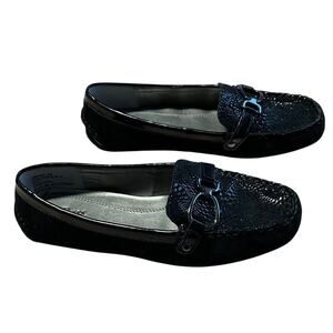 Bass Blanche shoes women size 6M Black Leather W/Faux Lizard skin Buckle Loafers